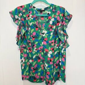 Zac & Rachel Green Pink Multicolor Vibrant Floral Blouse Top Size Medium